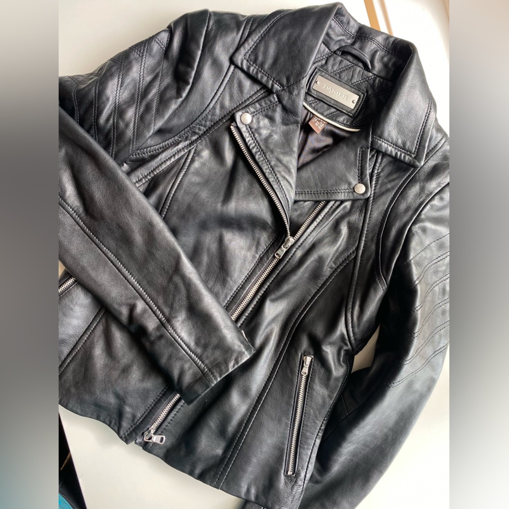 DANIER Motorcycle Jacket Black Leather Size 2XS ( US Size 2/4) UK 6/8